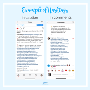 example of instagram hashtag in caption and in comments